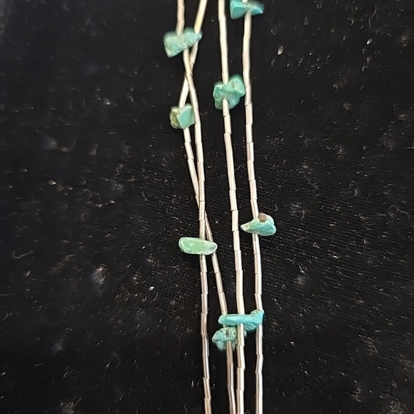 Set Necklace & Earrings Liquid Silver Sterling 925 Navajo  Liquid Sterling Silver and Turquoise Southwestern Necklace and Earrings Set